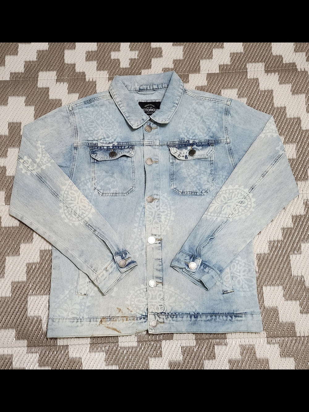 Light Wash Denim Jacket with Subtle Pattern - Unbranded